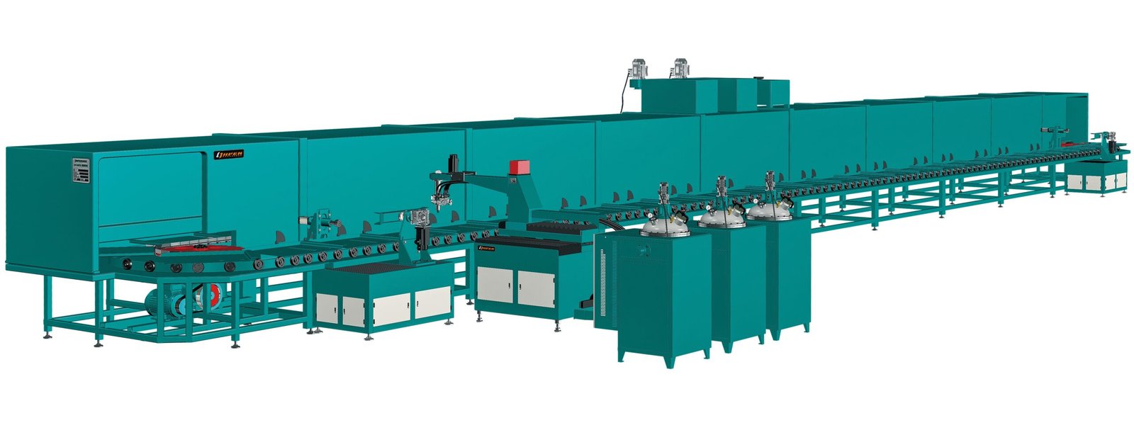 Long continuous web-processing line with enclosed thermal sections