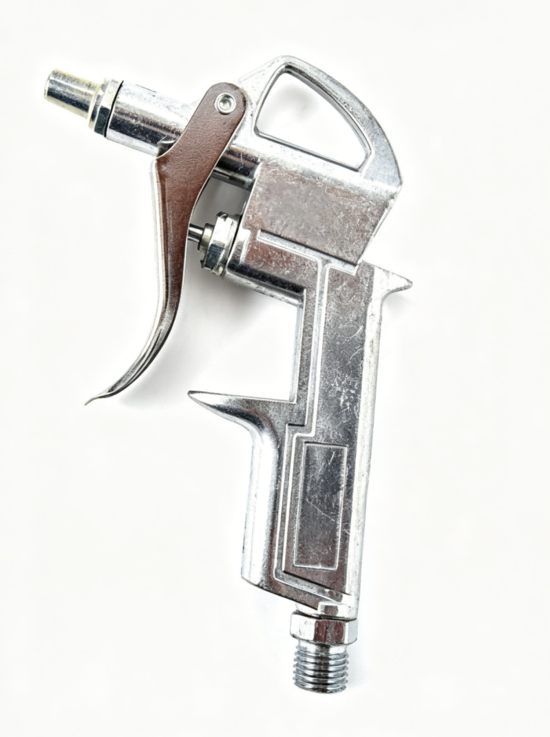Handheld metal air gun with a trigger and hose connection