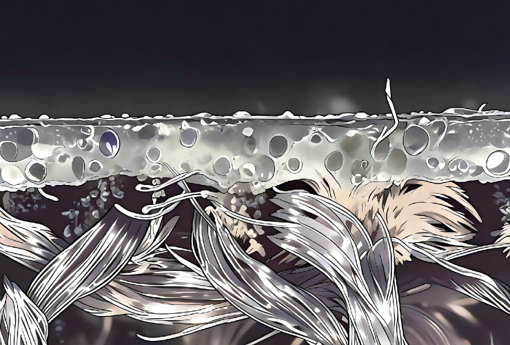 Illustrated cross-section of a coated textile with a cellular upper layer