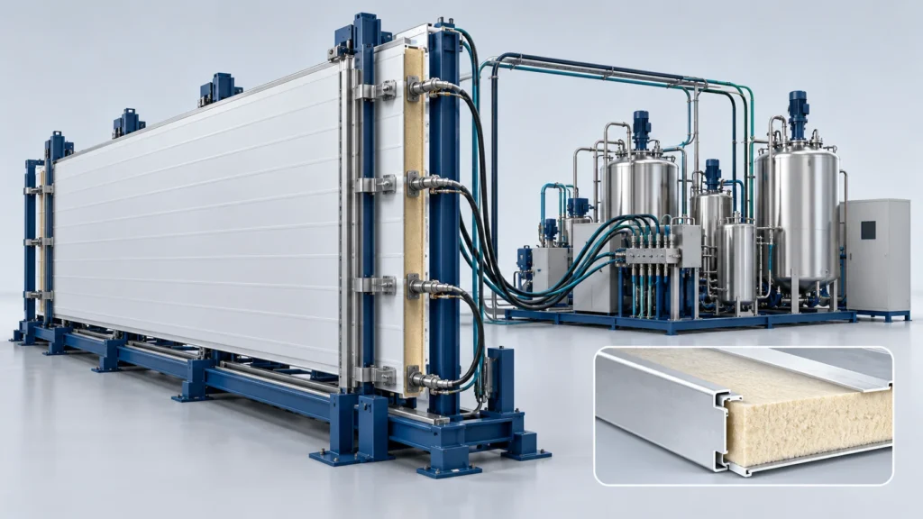 Concept illustration of 40ft Reefer Container Foaming Line