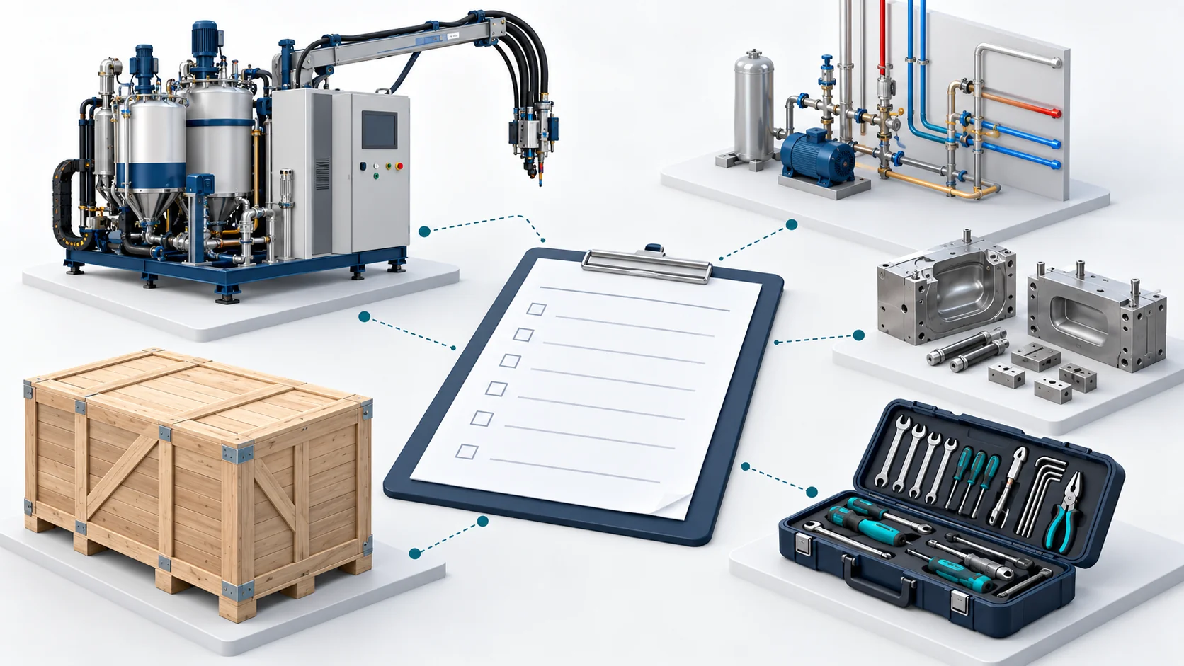 Concept of equipment quotation scope covering machinery, utilities, tooling, transport and technical service