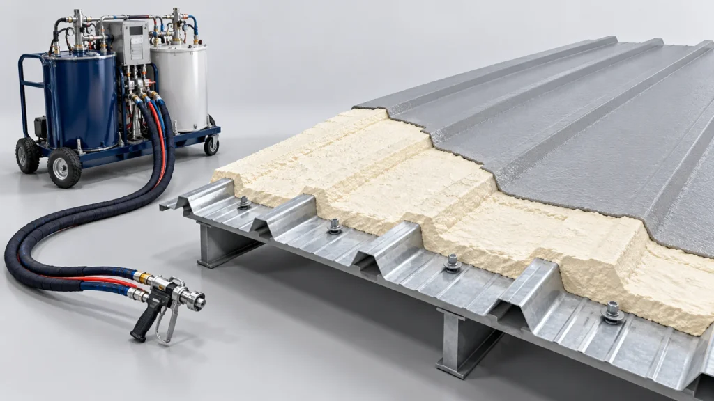 Concept illustration of automotive Plant Roof Retrofit PU Line in China