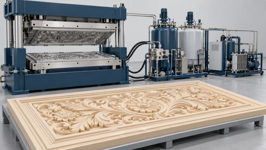 Concept illustration of carved Decorative Panel Rigid PU Molding Line