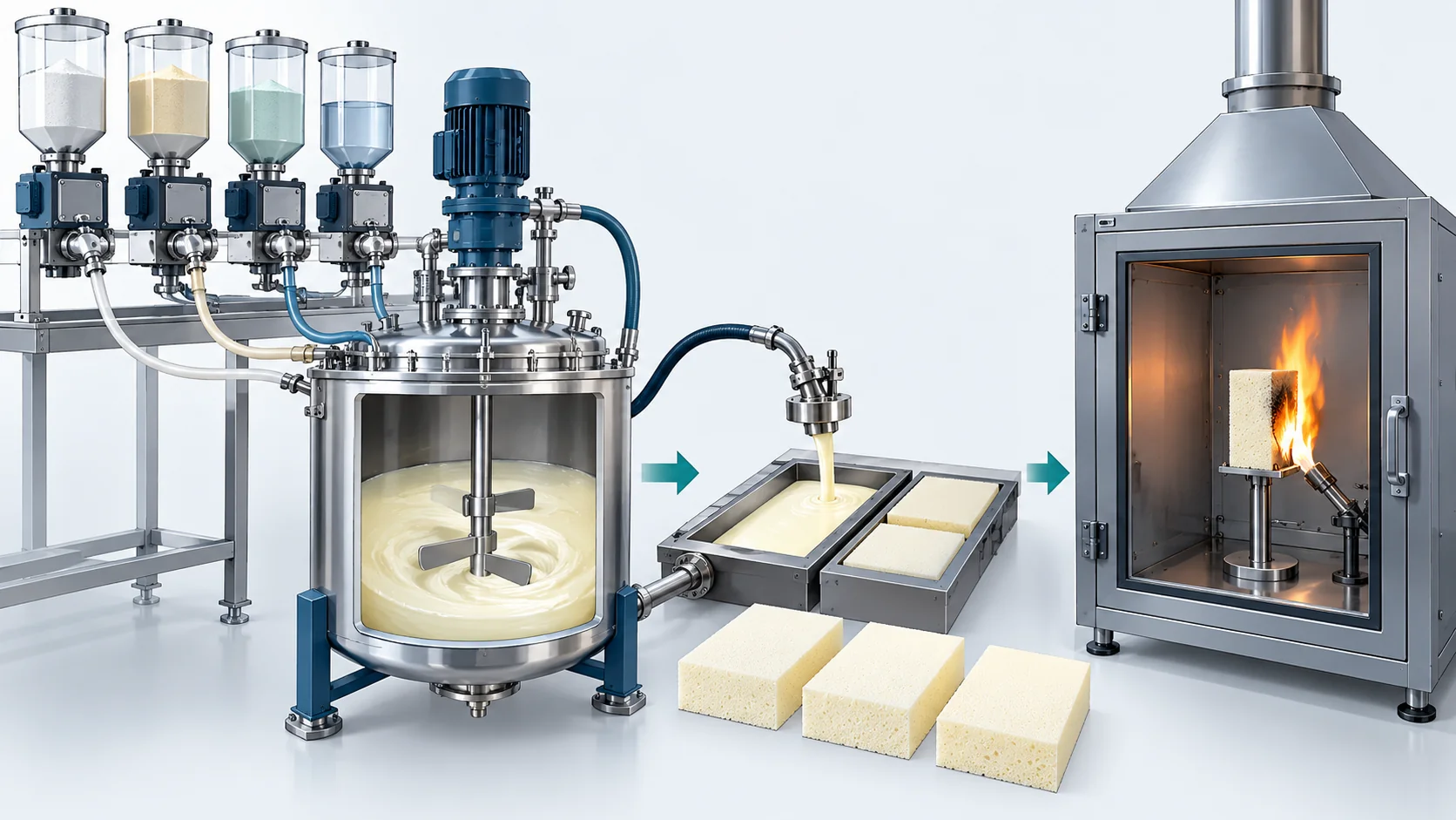 Concept illustration of flame-retardant formulation preparation and subsequent polyurethane sample testing