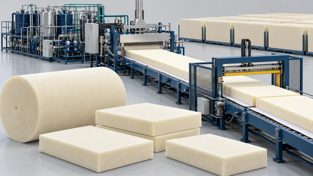 Concept illustration of continuous Sofa Foam Slabstock Line in Brazil