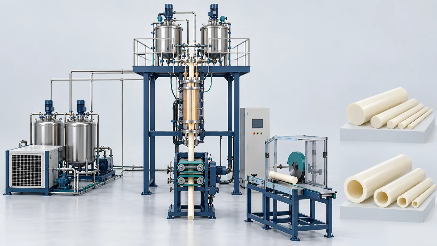 Continuous Vertical Polymerization for Large MC Nylon Rods & Tubes