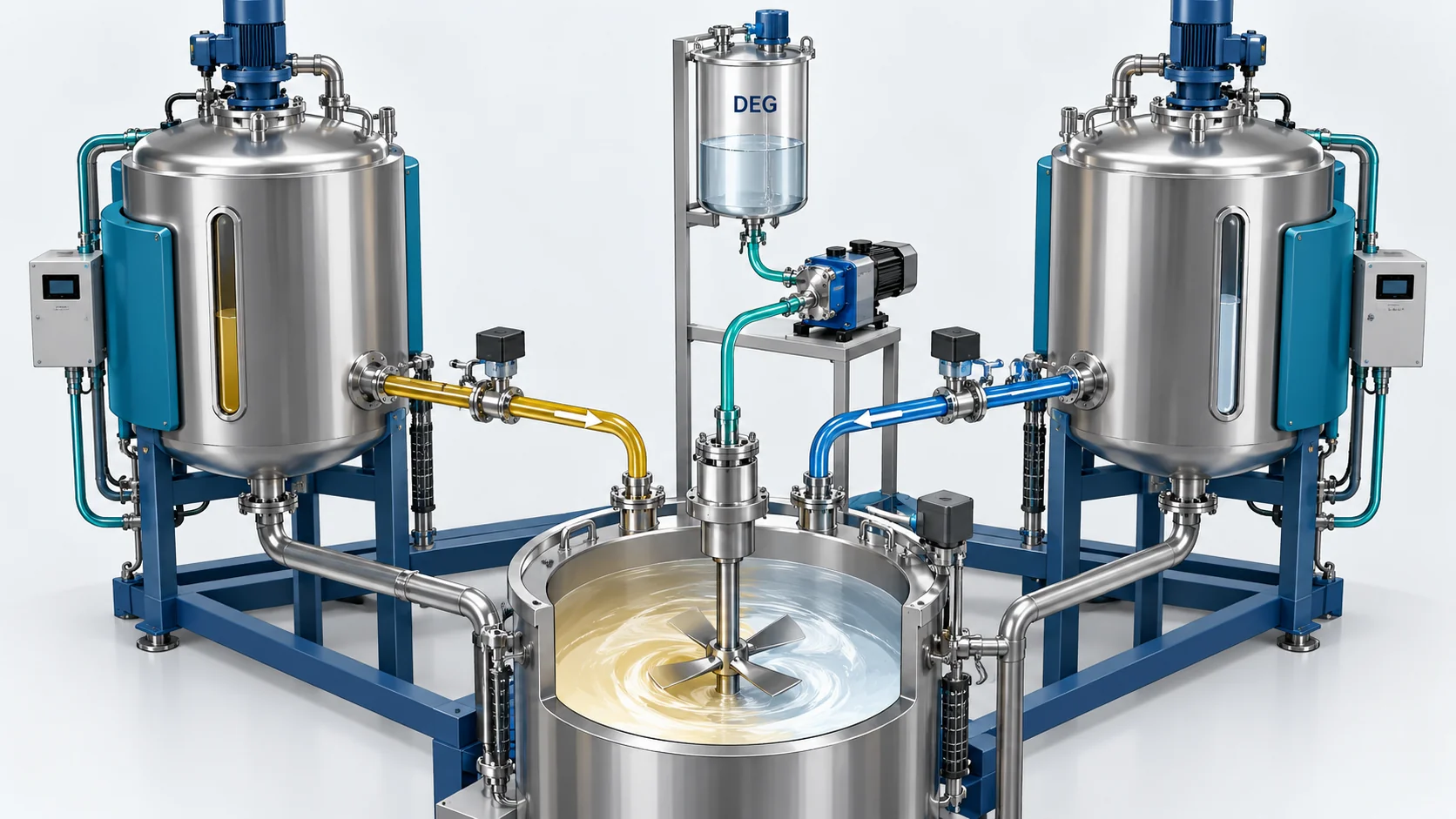 Concept illustration of controlled liquid DEG dosing in a polyurethane formulation system
