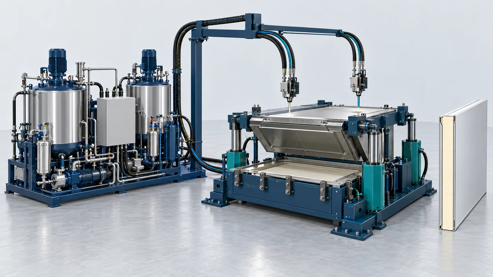 Concept illustration of High-Pressure PU Foaming Line for Cold Room Doors