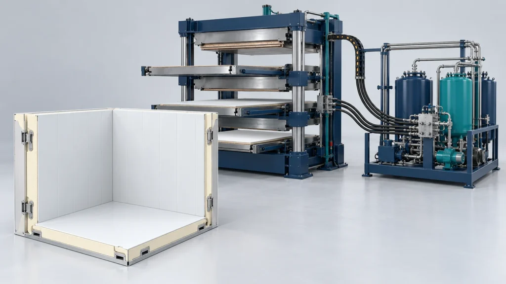 Concept illustration of discontinuous PU Cold Room Panel Line in Argentina
