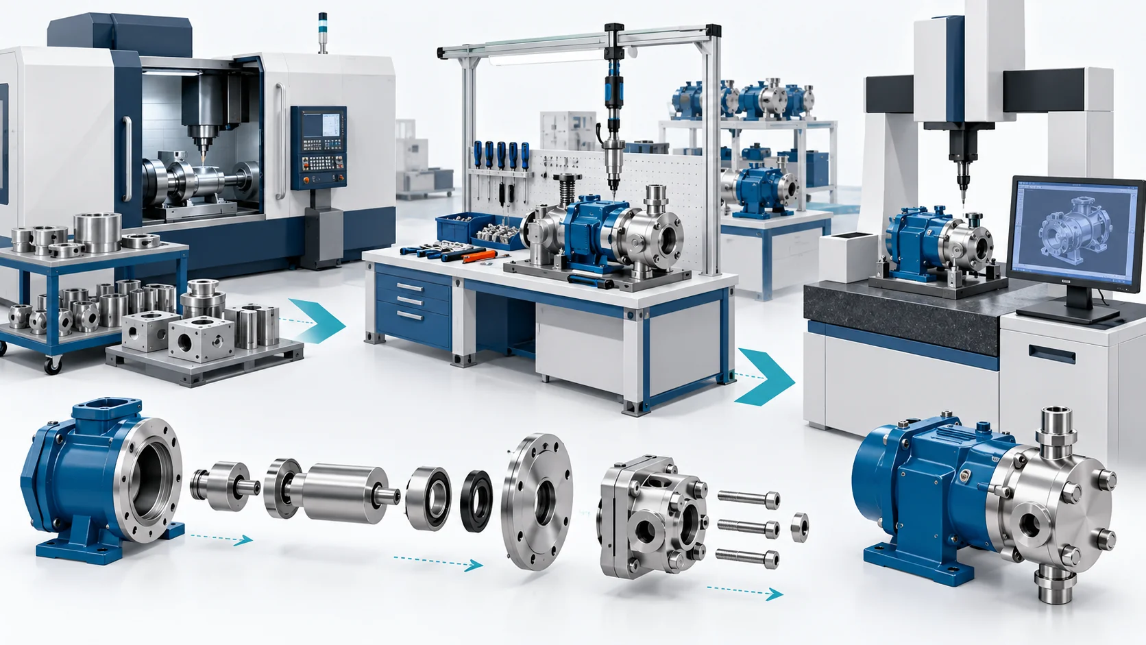 Concept of equipment manufacturing quality control through machining, assembly and inspection