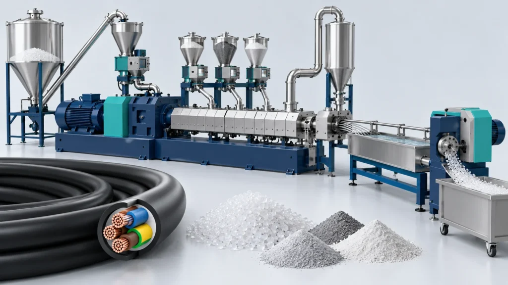 Concept illustration of EV Cable HFFR TPU Compounding Line
