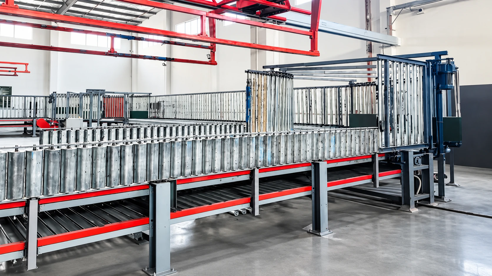 Conveyor transfer section with side guides and support frames