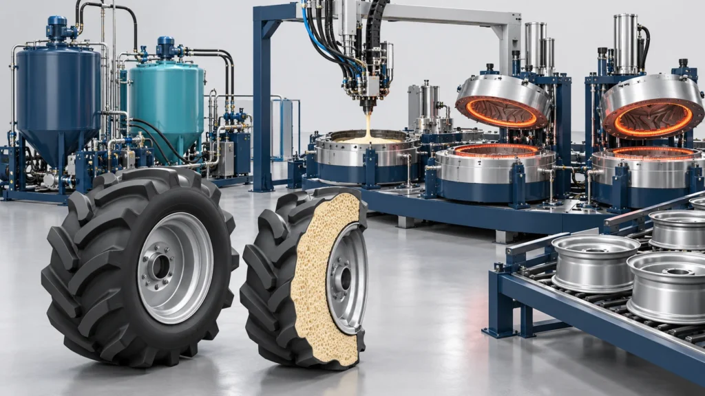 Concept illustration of garden Tractor Flat-Free Tire Line in Argentina