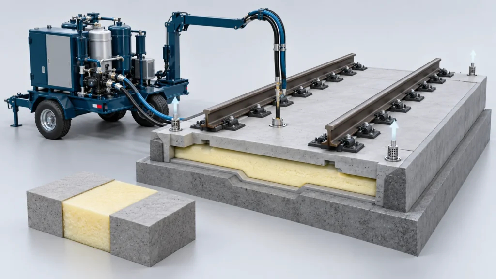 Concept illustration of track Slab Polyurethane Grouting Project