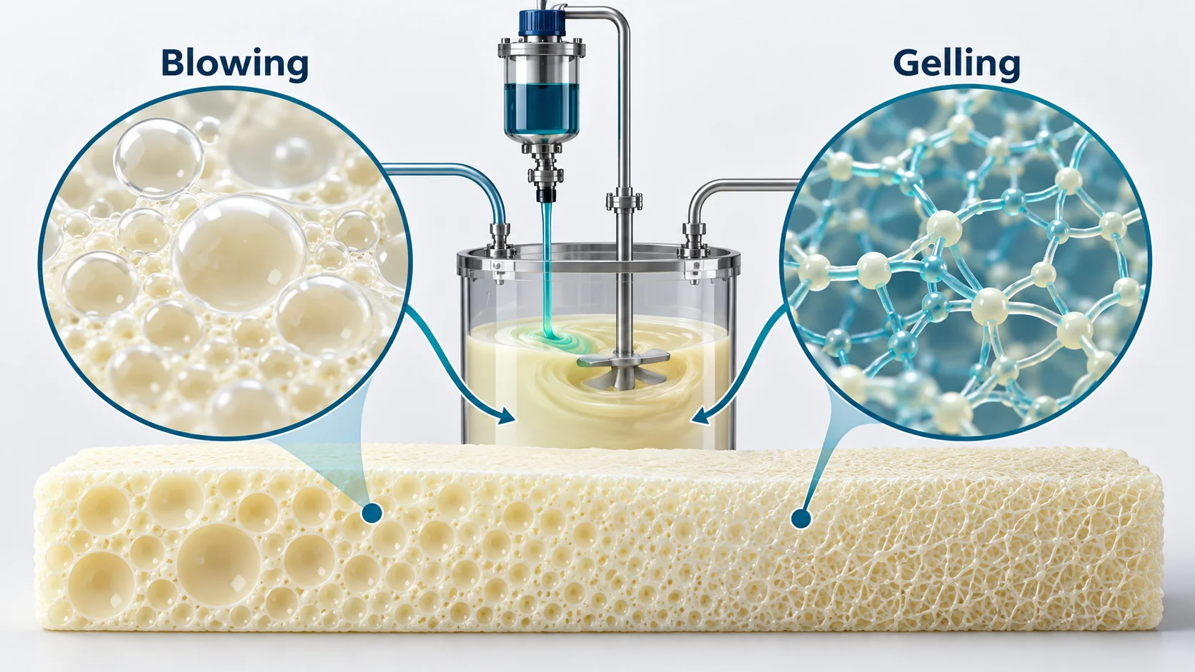 Concept illustration of balancing blowing and gelling in polyurethane foaming
