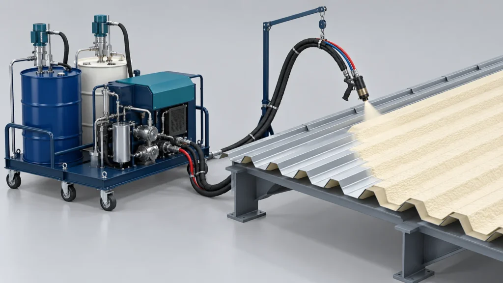 Concept illustration of industrial Roof SPF Insulation Project in Russia