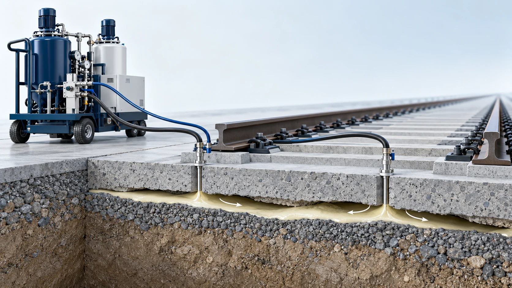 High-Capacity Void-Free Track Cushion Polyurethane Grouting