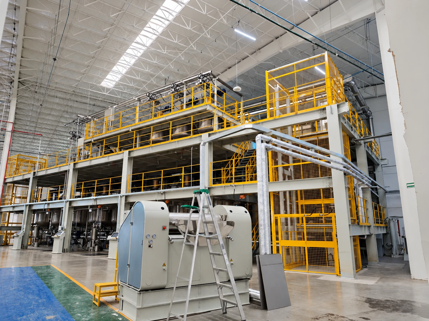 Anonymized resin batching installation with access platforms and pipework