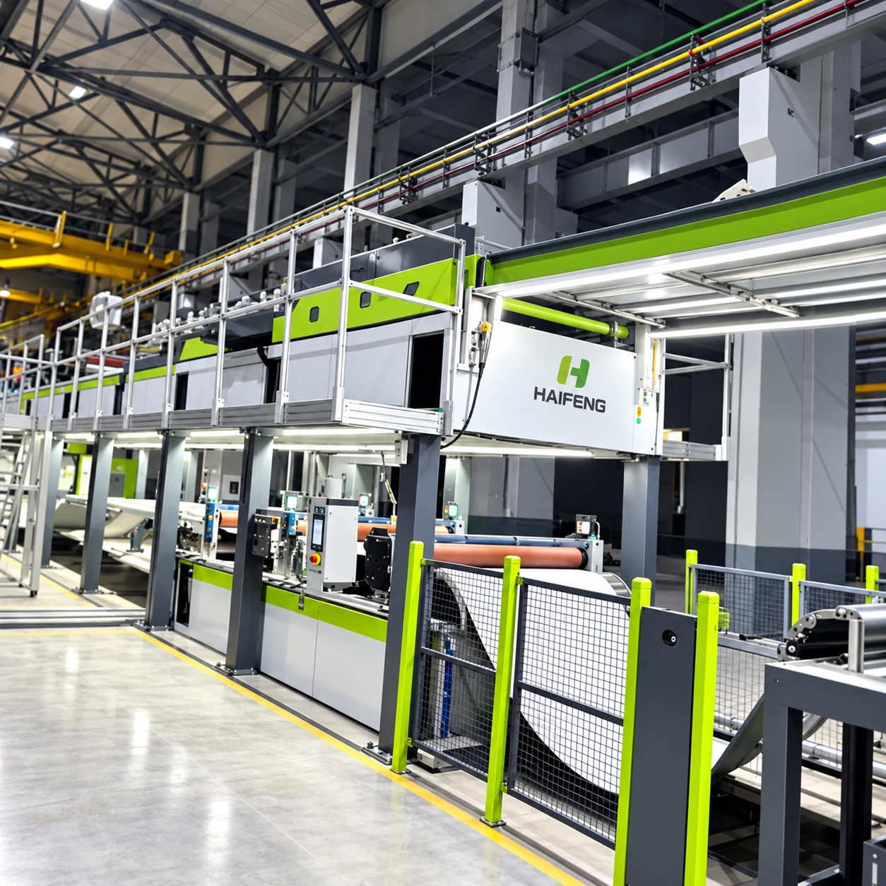 Sandwich panel production equipment illustration: elevated sheet feed section