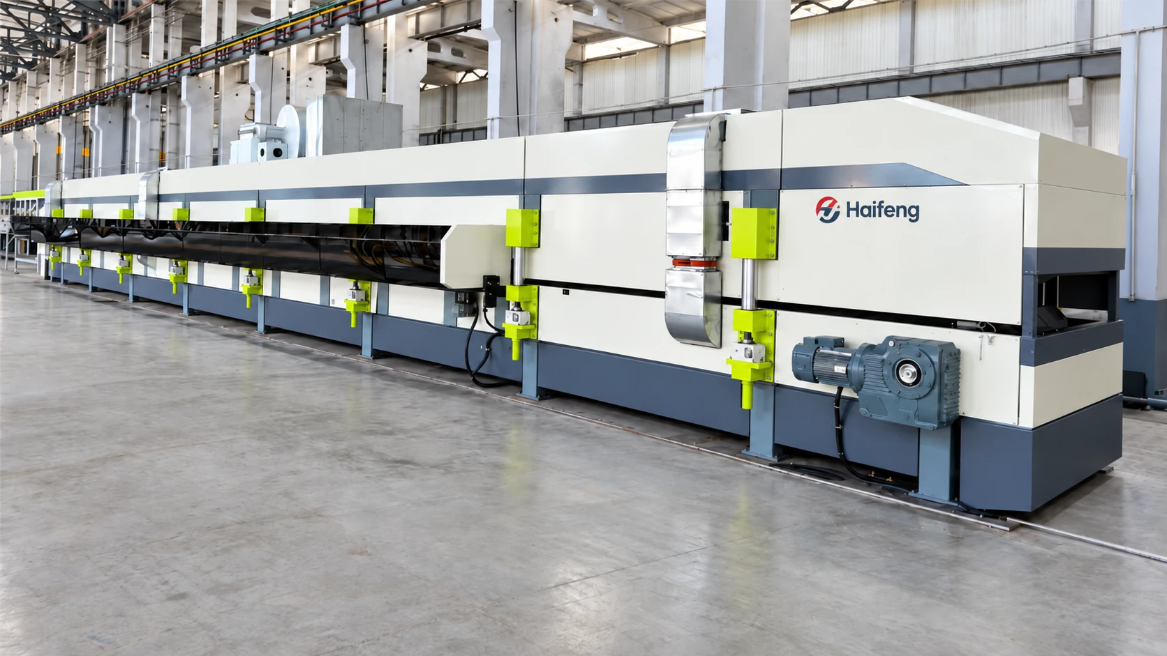 Sandwich panel production equipment illustration: enclosed processing section