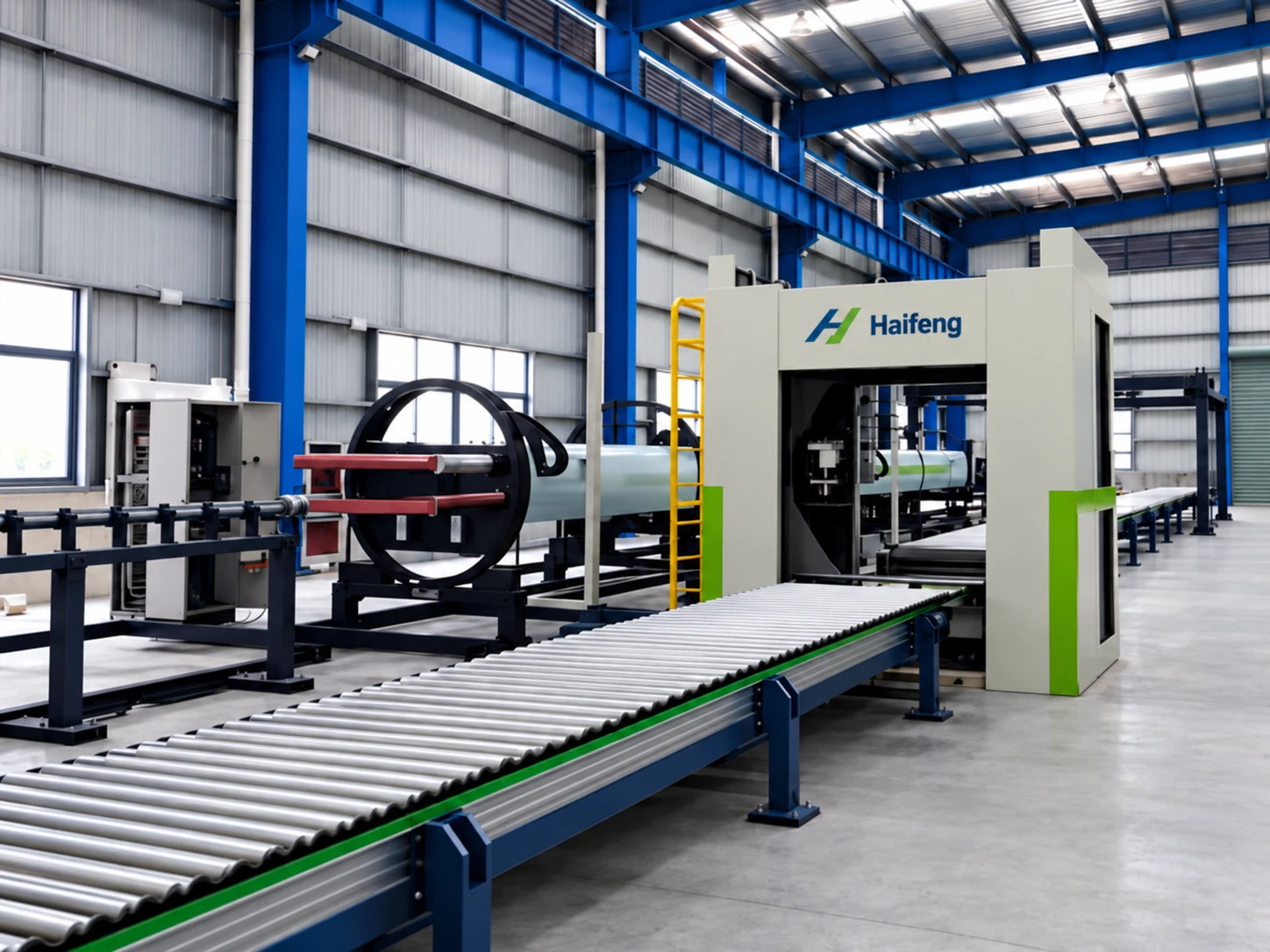 Sandwich panel production equipment illustration: panel handling conveyor
