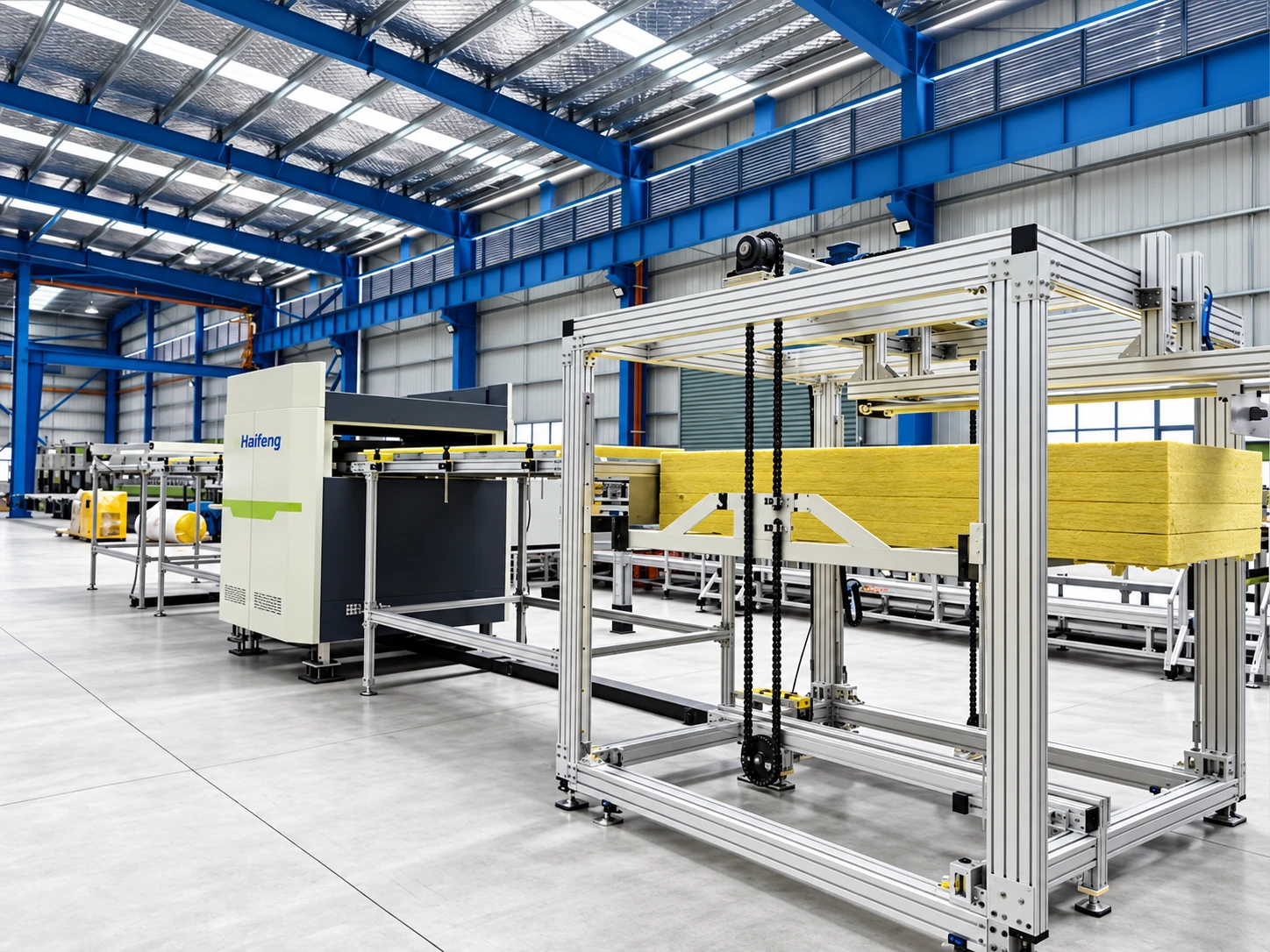 Sandwich panel production equipment illustration: panel transfer conveyor