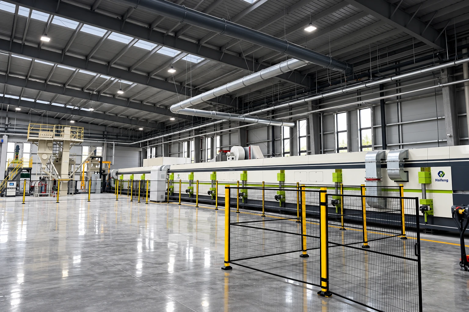 Sandwich panel production equipment illustration: production line wide view