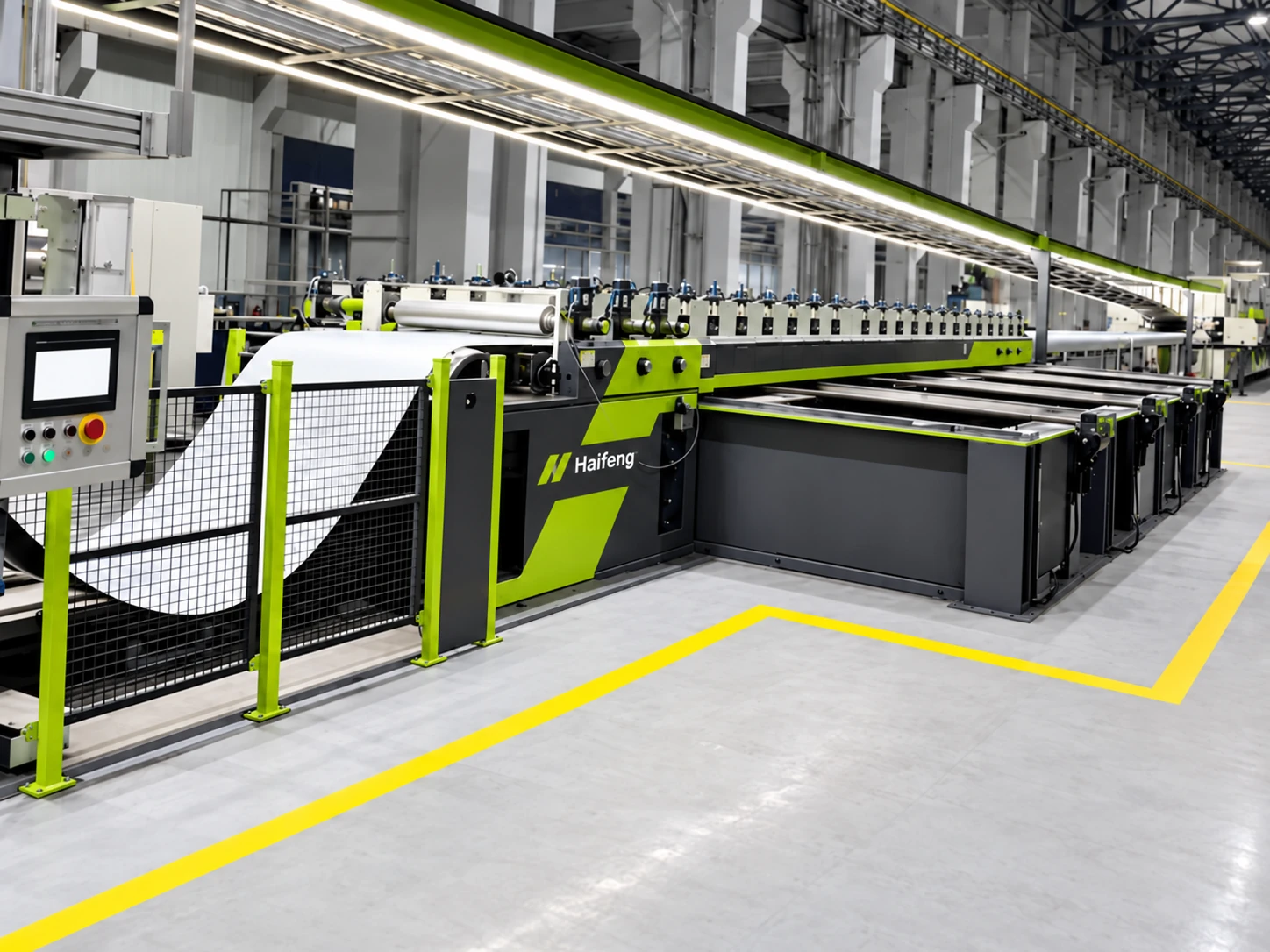 Sandwich panel production equipment illustration: roll forming section front view