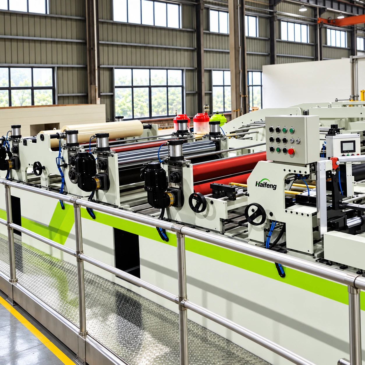 Sandwich panel production equipment illustration: sheet feed rollers