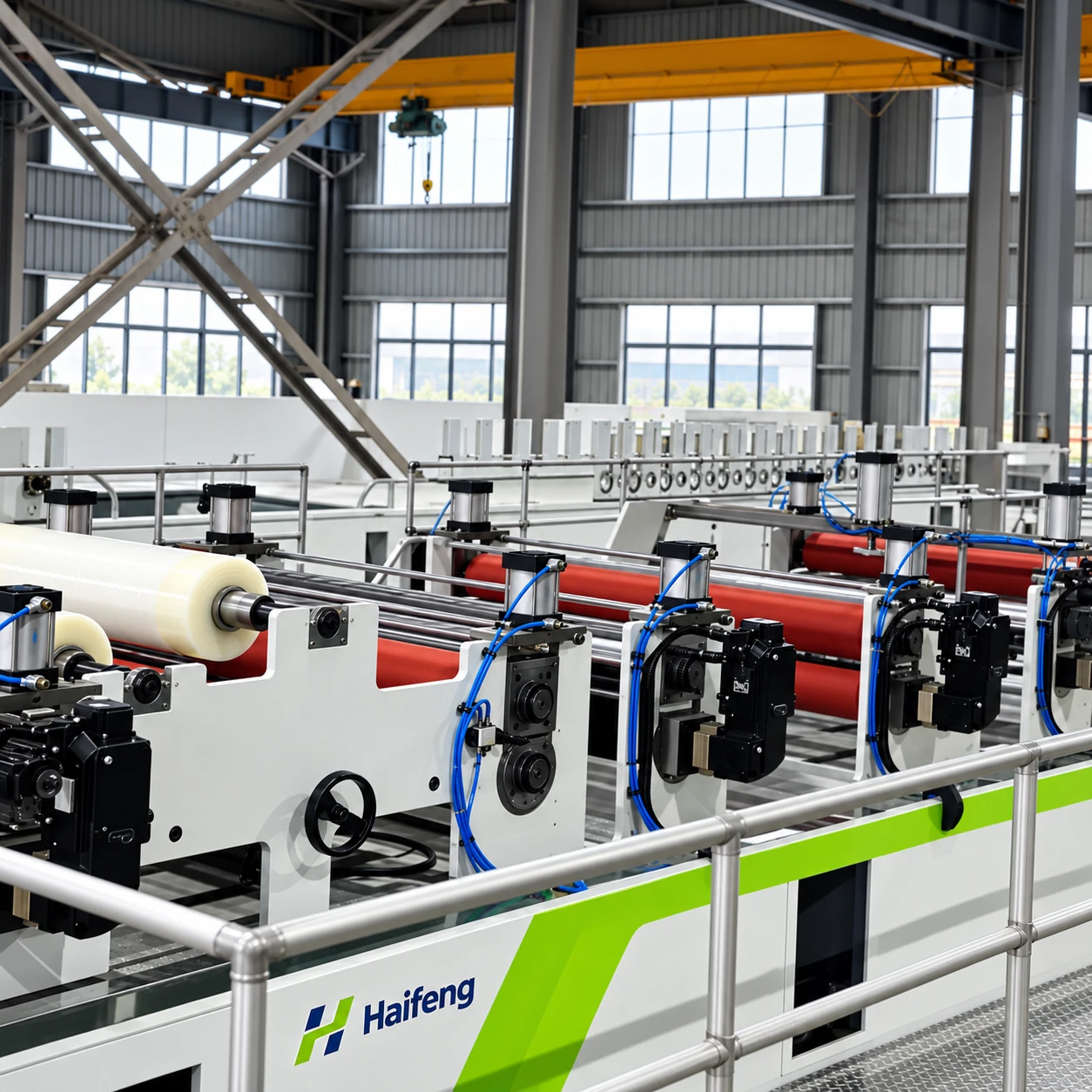 Sandwich panel production equipment illustration: sheet feed rollers detail