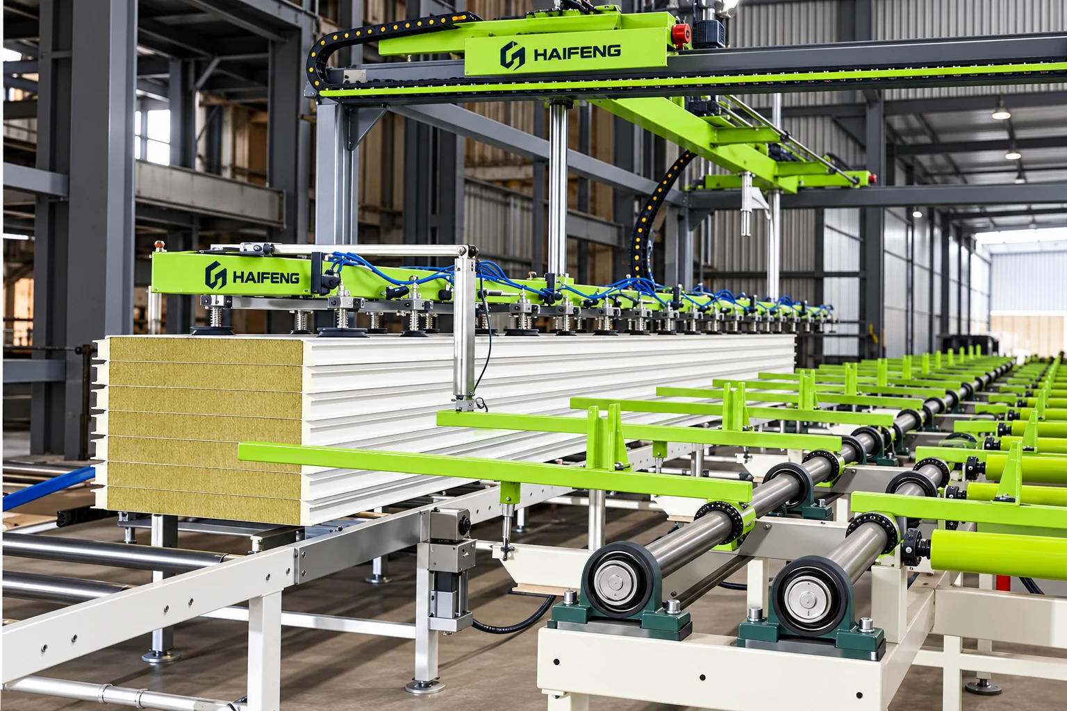 Sandwich panel production equipment illustration: vacuum stacking unit