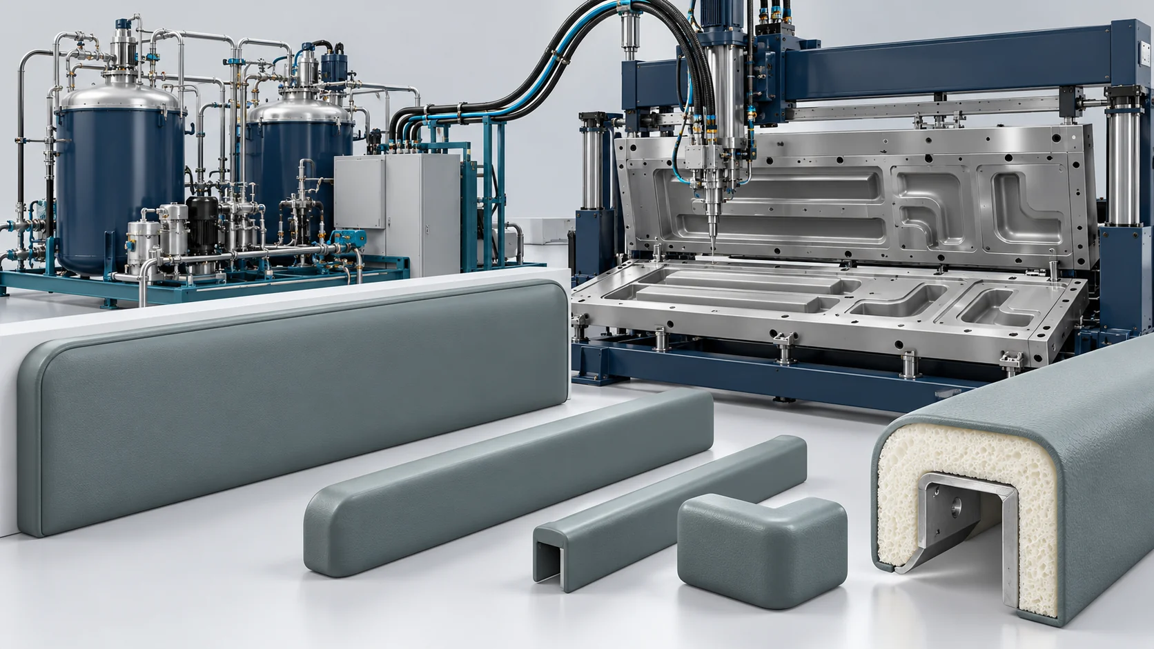 Semi-Rigid PU Protective Component Molding Solution Banner background