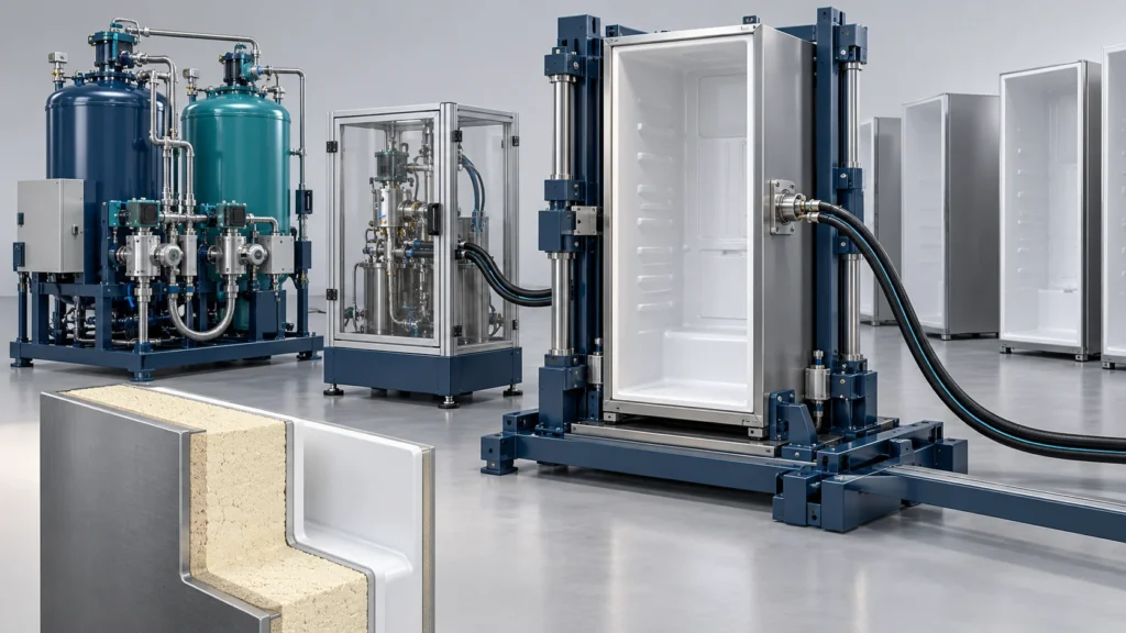 Concept illustration of refrigerator Cyclopentane Foaming Line