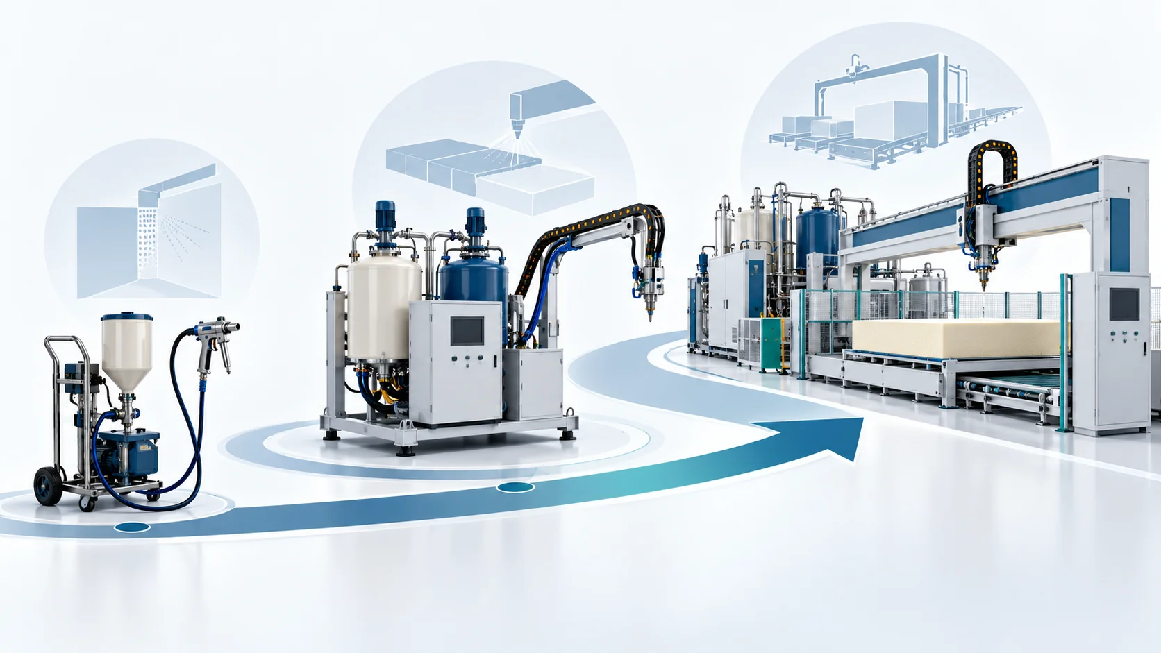 Concept of polyurethane equipment technology development from compact spray equipment to automated dosing and production