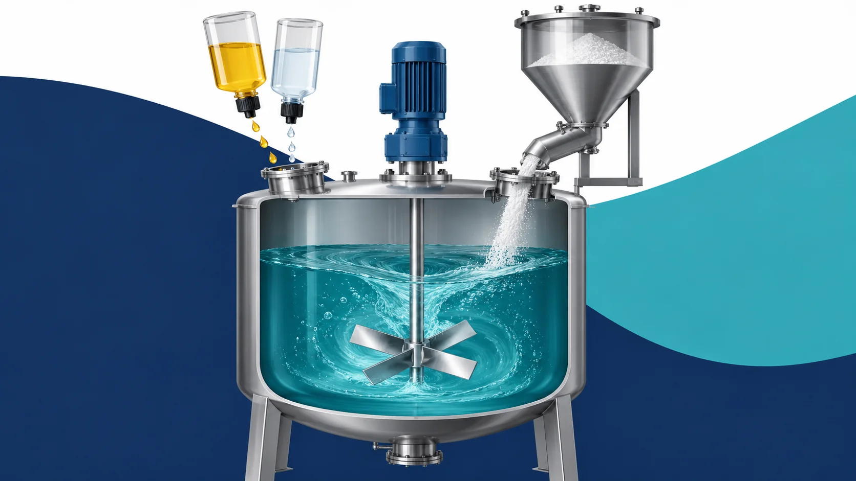 Concept illustration of liquid and powder additive preparation for a polyurethane polyol blend