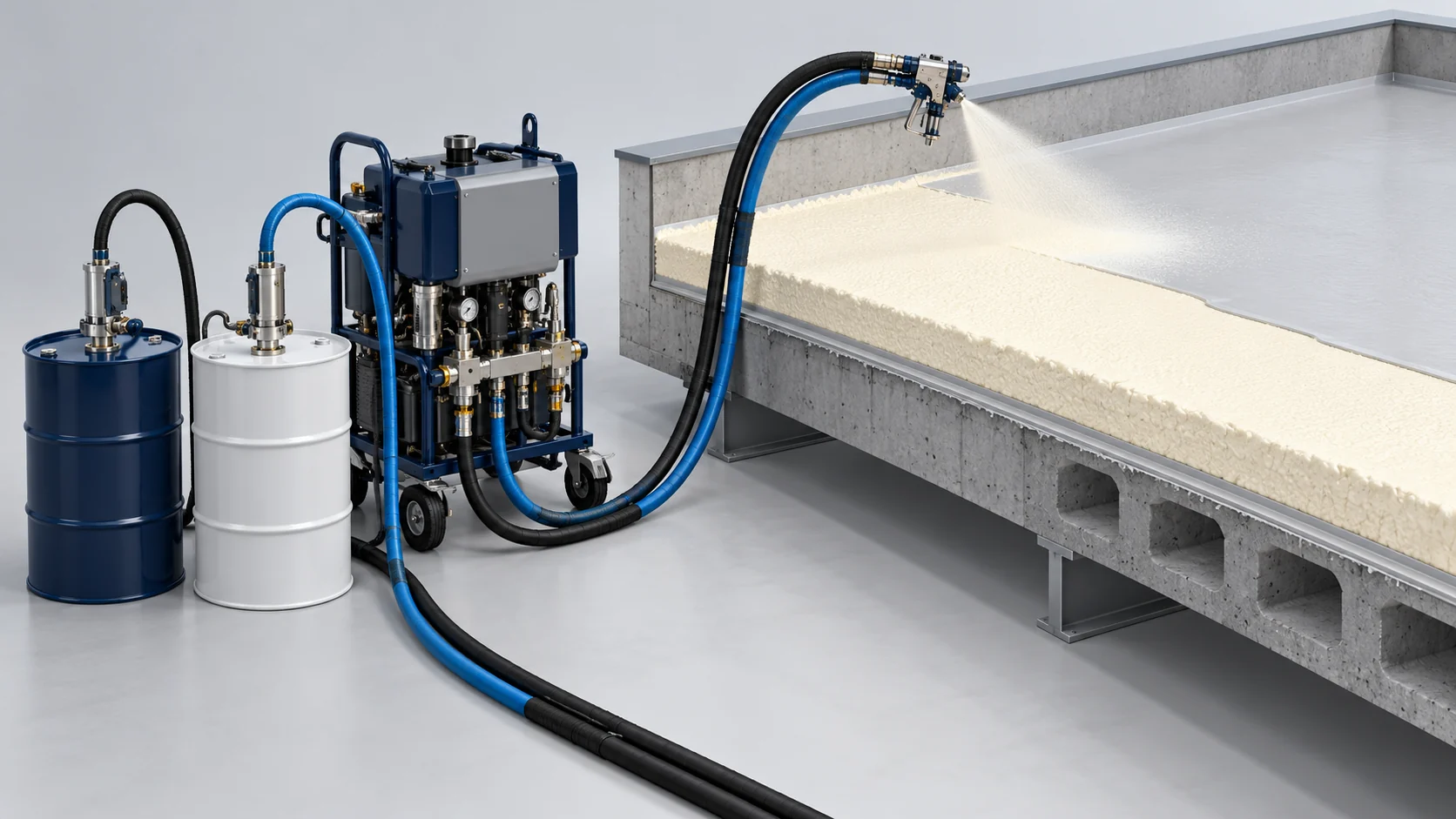 Warehouse Flat Roof SPF Insulation Project in Saudi Arabia