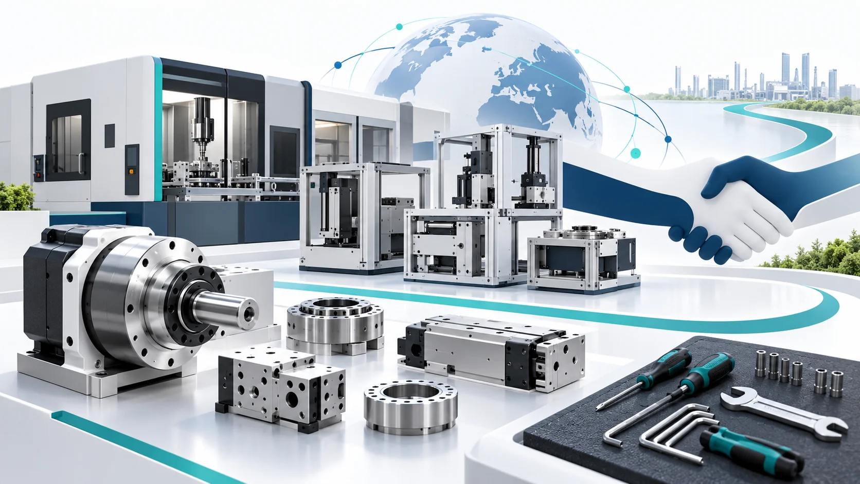 Concept of industrial engineering values with precision components, configurable modules and long-term partnership